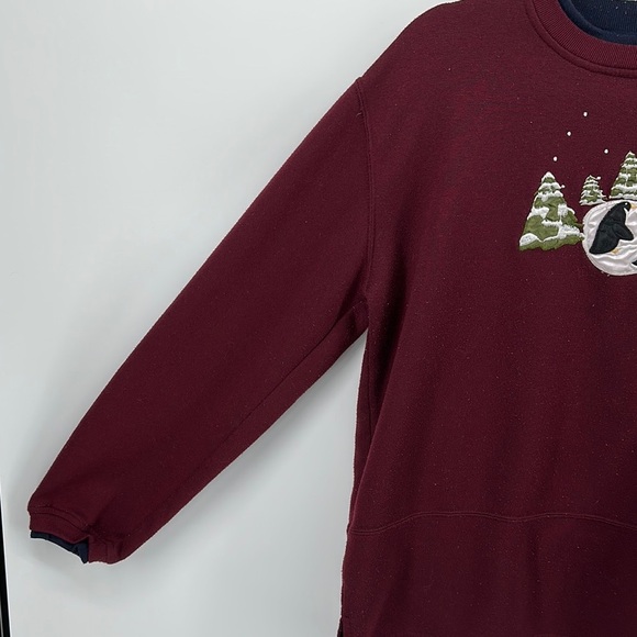 VTG Ladies Club Cozy Maroon Crewneck Penguin Ugly Christmas Sweatshirt Sz Med - Picture 12 of 13